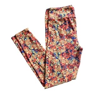 LuLaRoe Multicolor Abstract Floral Leggings with Orange Accents